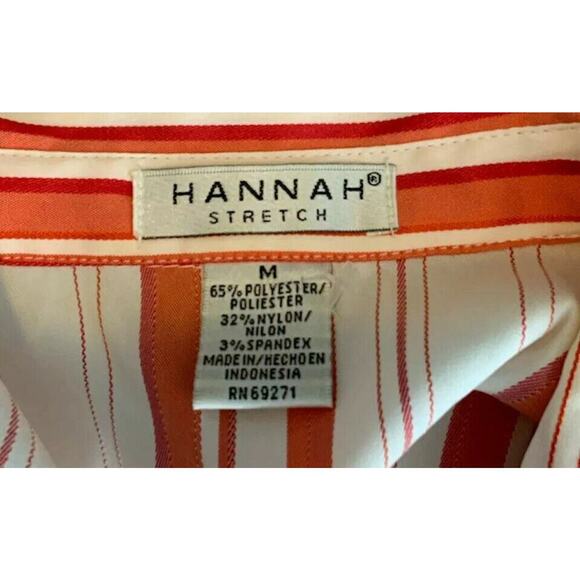 Hannah Button Up Shirt Blouse Womens Medium 3/4 Sleeves Striped Stretch Orange - Picture 7 of 8